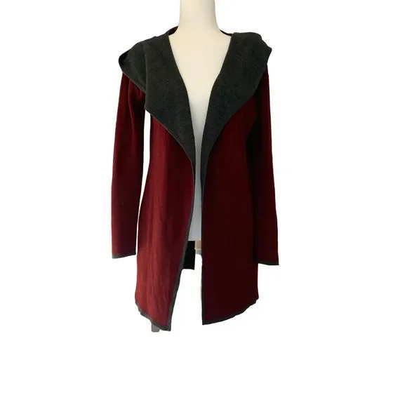 BNCI by Blanc Noir Red Wool Blend Hooded Long Sleeve Long Line Cardigan Sweater - Picture 9 of 10